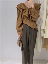 韩系荷叶边小衫，其它，驿谷