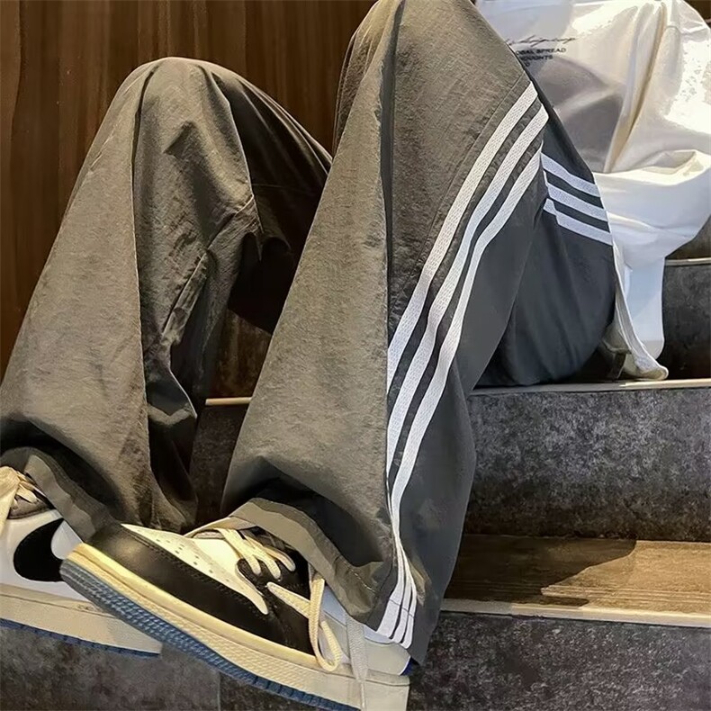 粉色速干男式休闲裤秋天薄款垂感宽松多巴胺穿搭阔腿裤子潮牌，男装休闲裤，四季星座218-1