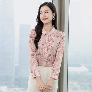 印花重磅真丝衬衫女长袖2026春装暗扣宽松衬衣小衫丝绸真丝上衣图片