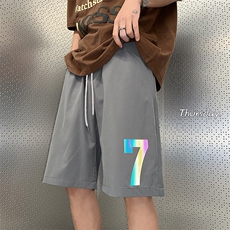 2023夏季冰丝透气舒适网眼短裤男大码反光印花休闲五分裤DK31-P35，男装休闲裤，电商A001-1