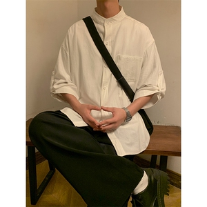 C1020/P28春装现货立领五分中袖男女短袖衬衫七分袖大码控38图片