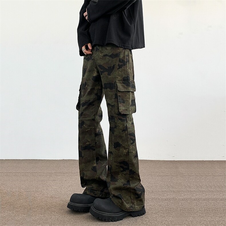 季美式高街微喇显瘦迷彩工装裤牛仔裤复古休闲裤男女款AMK71P52,男装牛仔裤,星座1013-5