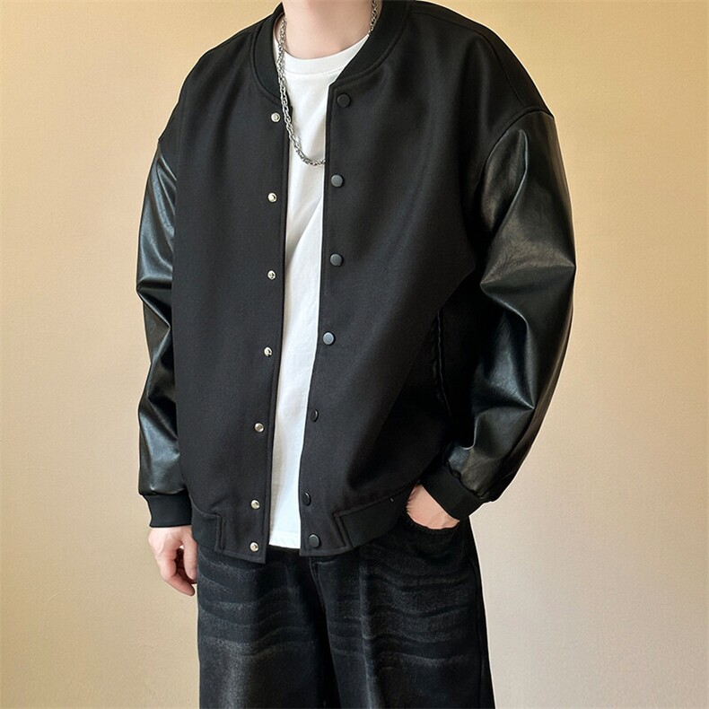 主推现货拼接皮衣夹克外套男A351-AP2516-P95,男装夹克,电商A351