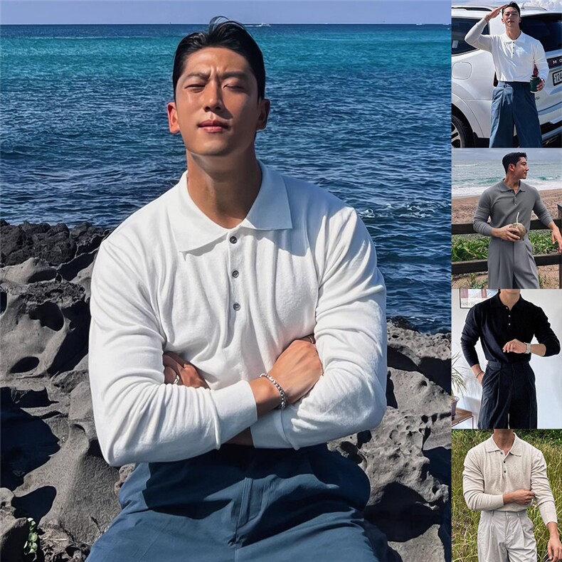 商务休闲纯色合身长袖POLO衫男,男装Polo衫,四季星座505