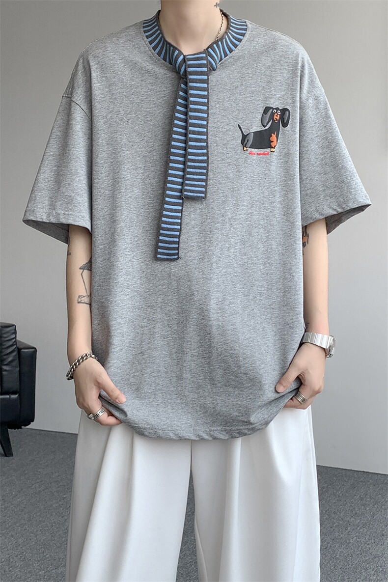 8XL-M纯棉复古拼接假领带设计短袖美式T恤男重工情侣上衣潮DX341,男装T恤,电商D206-1