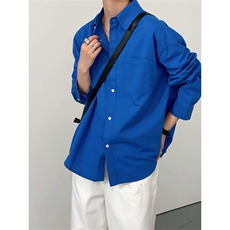蓝色衬衫男长袖韩版潮流痞帅休闲宽松衬衣外套C2250-特价P47，男装衬衫，电商A007