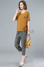 2021夏季新款气质减龄圆领个性抽绳T恤+休闲裤套装，女装套装/套裙，简韵佳