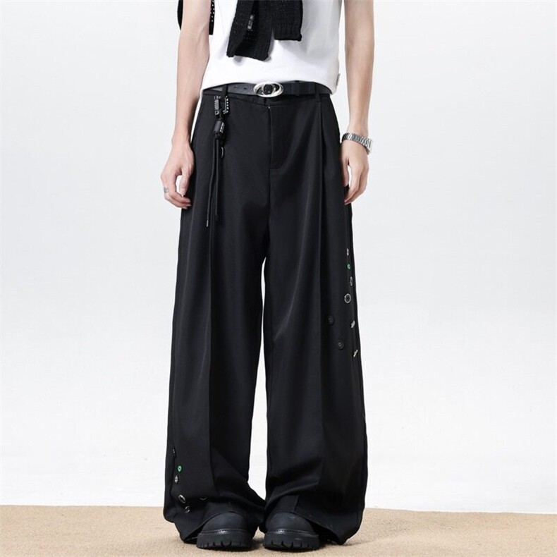 cleanfit黑色廓形弯刀阔腿西裤男痞帅高级感垂坠感裤子直筒微喇裤,男装西裤,星座813-2
