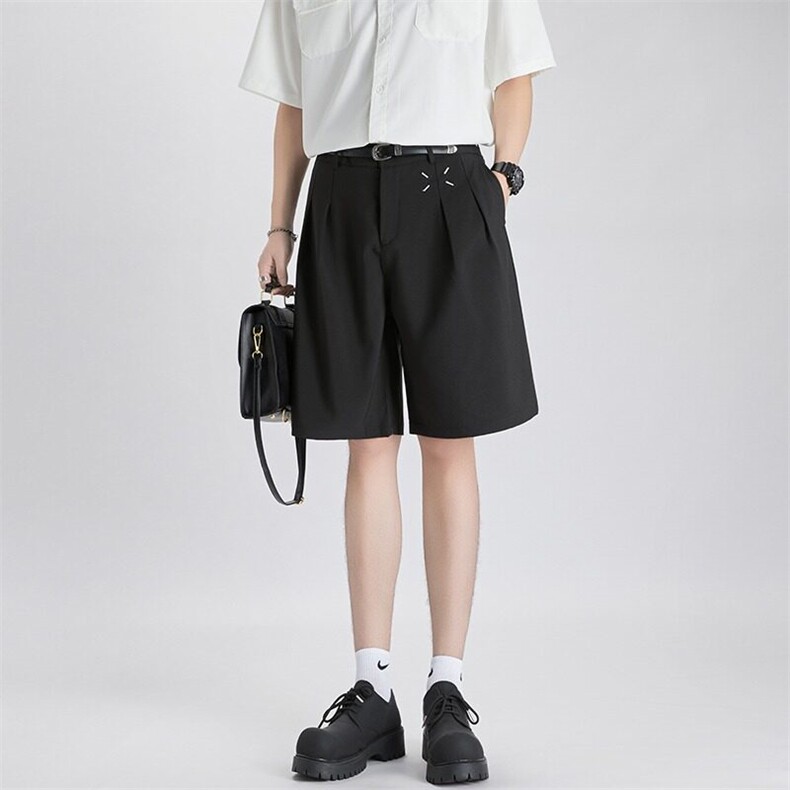 夏季美式休闲西装短裤男宽松阔腿冰丝垂感宽松五分裤子K6527-P41图片