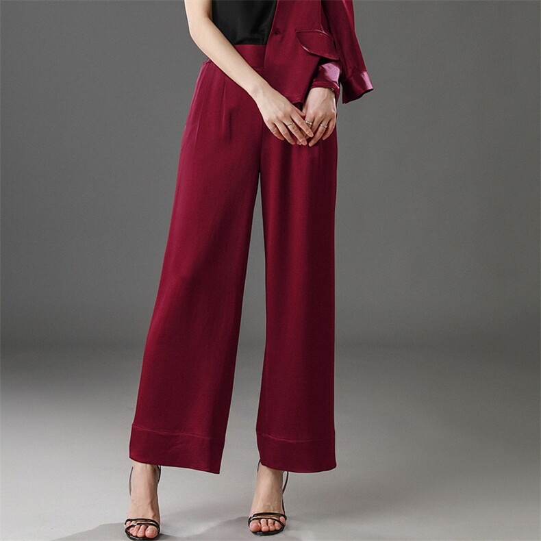 优雅气质丝绸阔腿裤时尚百搭秋季新款显瘦高腰设计舒适休闲裤装，女装休闲裤，澳冬特羊绒
