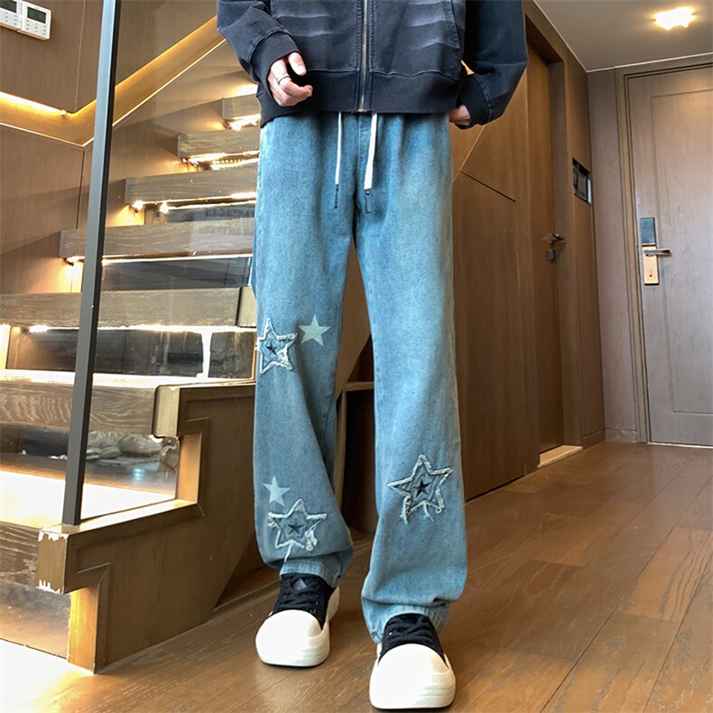 秋冬美式复古水洗刺绣印花高街微喇牛仔裤A158-NZK081-P48,男装牛仔裤,电商A158