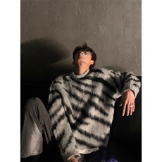 不规则斑马条纹毛衣韩系欧巴复古潮ins针织衫MY26特P48，男装针织衫/毛衣，星座908-1