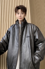 高品质PU皮立领棉衣秋冬复古短款加厚保暖棉服225-2-Y210-P150，男装棉衣，星座225-2