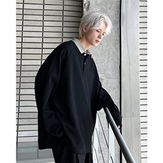千鸟格拼接V领卫衣POLO衫男秋季老钱风长袖美式上衣W101-P48，男装Polo衫，电商C307