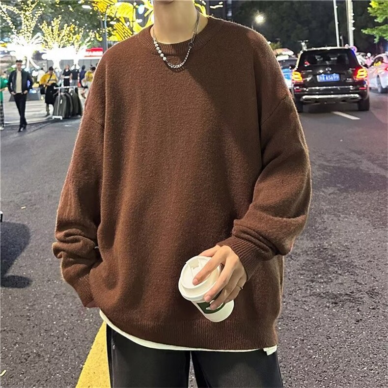 秋季纯色圆领毛衣男士宽松休闲打底衫韩版潮流ins潮牌针织衫,男装Polo衫,星座1210-1
