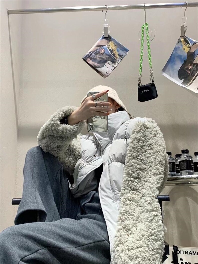 毛毛拼接羽绒服，女装羽绒服，Queena PHoebe