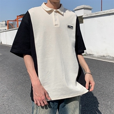 夏季短袖T恤男女拼接撞色POLO领宽松潮牌百搭青少年POLO260-P33，男装Polo衫，星座308B-1