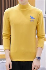 冬季半高领双面绒刺绣蜜蜂卫衣男加绒加厚保暖打底衫长袖黄330P28，男装卫衣，星座1207