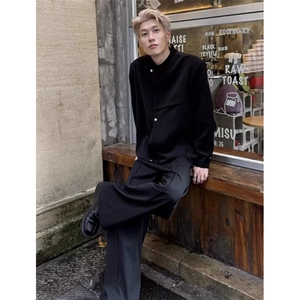 新中式西装外套男金属扣垫肩西服小众高级立领中山装 XW35图片