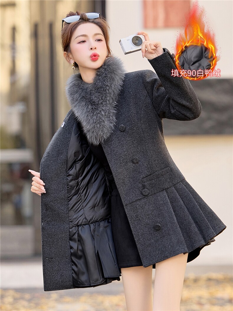 真狐狸毛可脱卸大衣女2025年冬季新款90白鸭绒外套羽绒服连衣裙,女装毛呢外套,众宇琦