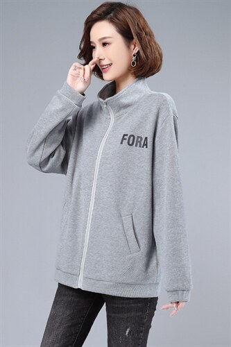 长期大货现货，2024年春秋季新款休闲印花字母开衫卫衣，女装卫衣/绒衫，涵誉