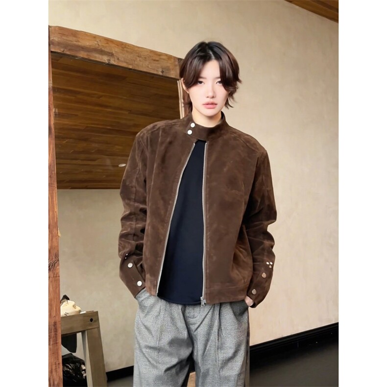 W10405-P78网图现货鹿皮绒复合高克重外套百搭潮流宽松夹克上衣，男装夹克，星座1608