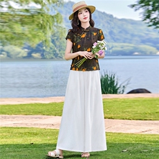现货2026年夏季新中式上衣麻料阔腿裤子，可分开卖，女装套装/套裙，艾仟回(原伊仟回)