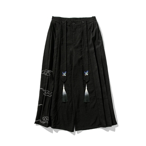 夏季 改良汉服复古阔腿裤飘带乱麻古风裙裤仙鹤宋裤情侣 K236/P85图片