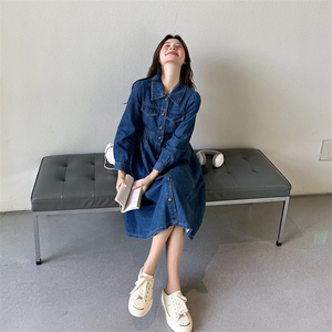 韩版复古牛仔连衣裙女2025年春秋季新款设计感收腰显瘦气质A字裙图片