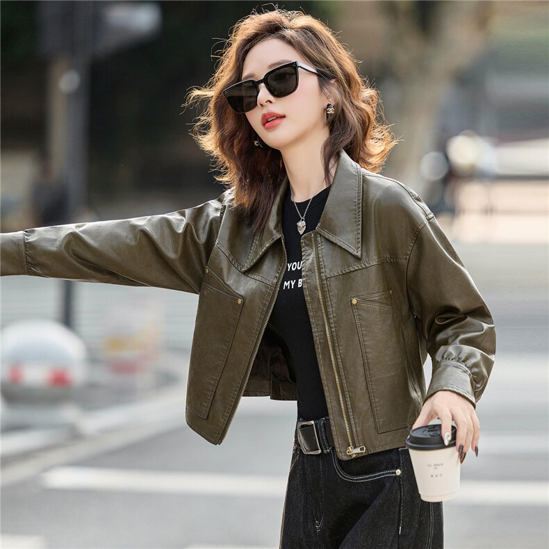 2025秋季新品时尚潮流皮衣外套机车服,女装皮衣,1C078