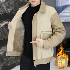 潮加绒保暖皮衣外套男新款韩版休闲针织拼接仿皮夹克高端上衣，男装夹克，星座914