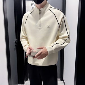 B340WY77072P6898店主风小伙风秋季新款立领卫衣,杏仁色西装裤穿搭男图片