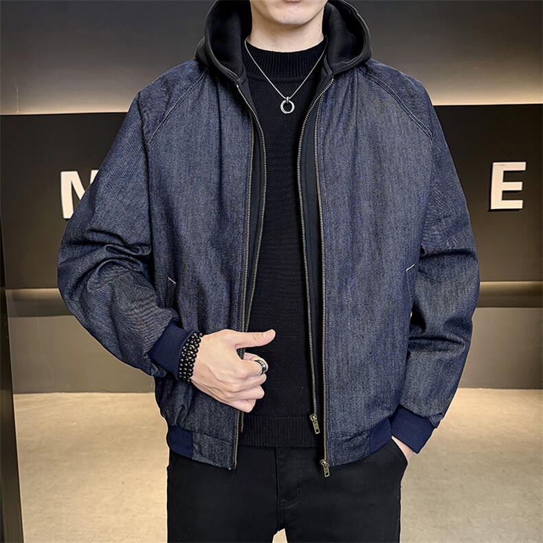 标50白鸭绒冬装羽绒服男假两件连帽牛仔外套B317/J555/P238,男装工装外套,电商B317