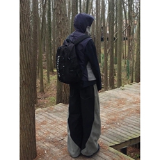 斜纹设计款拼接弯刀休闲裤美式复古欧美裤子男cleanfit阔腿拖地裤，男装休闲裤，星座506A