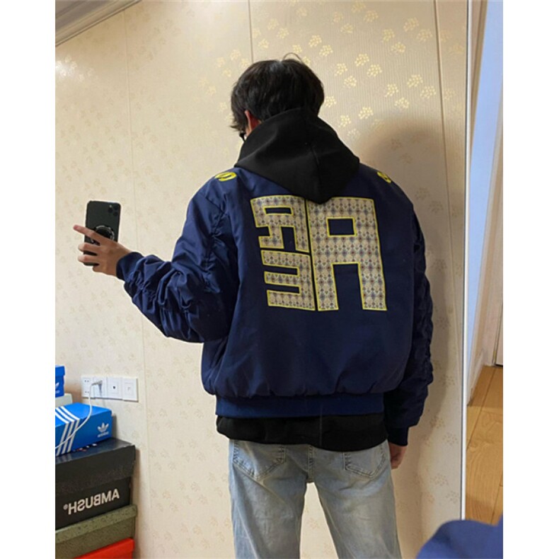 秋冬字母飞行夹克男女小众设计百搭廓形加棉加厚上衣外套 MJ97图片