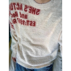 美式街头植绒字母圆领毛衣男女秋冬慵懒oversize情侣百搭款针织衫，男装针织衫/毛衣，星座506A