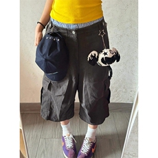 大码美式高街vibe大口袋工装牛仔短裤男女夏季休闲宽松阔腿七分裤，男装牛仔裤，星座601-1