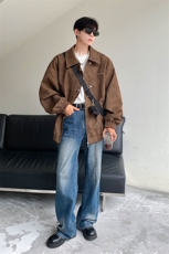 港风哑光皮金属扣设计大码夹克男水洗雪花皮衣男JK8741P130控168，男装夹克，星座227-7