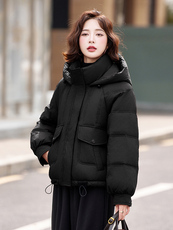 短款羽绒服女2025新款时尚大码小香风洋气白鸭绒冬装加厚连帽外套，女装羽绒服，靓衣阁