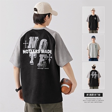 2024夏季新款麂皮绒撞色拼接短袖T恤T2301-P35，男装T恤，星座914-3