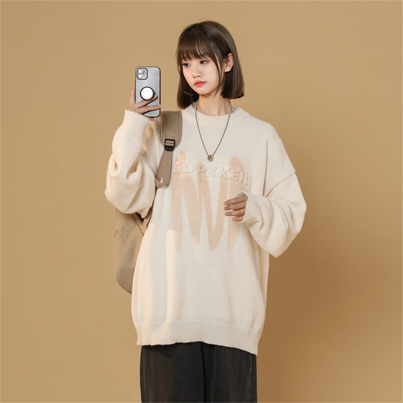 M8176/P65冬季字母圆领毛衣潮流宽松针织衫港?大码印花美式毛衣,男装针织衫/毛衣,电商A141