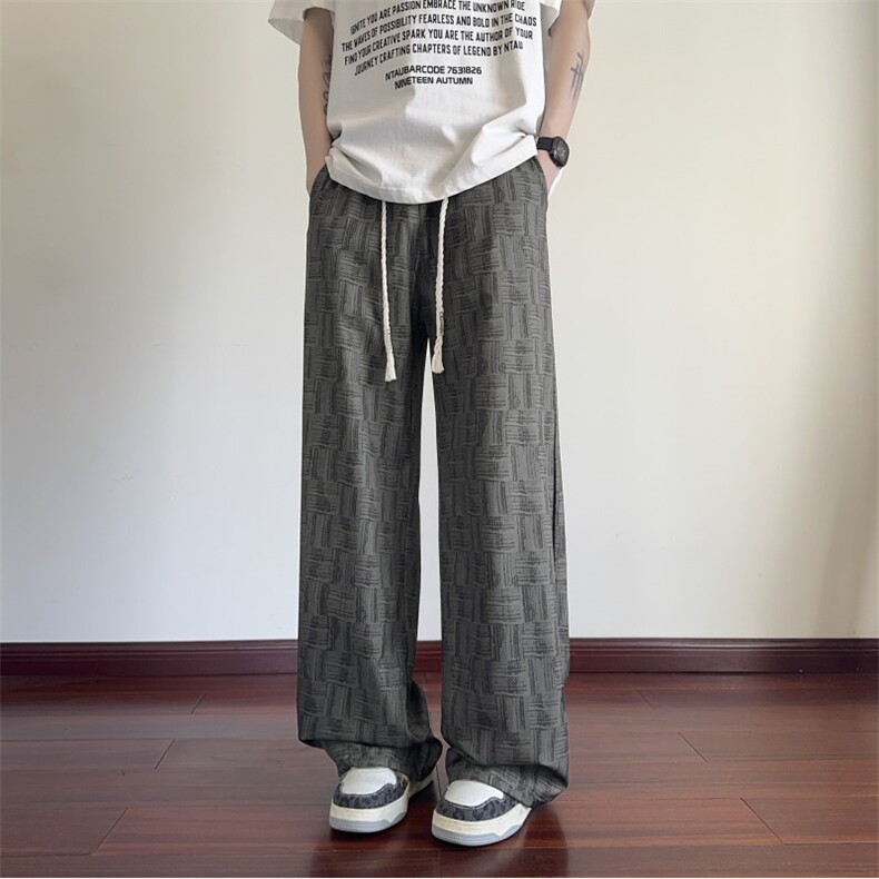 抖音品质夏季新款潮流格子百搭宽松冰丝裤B315-K25661-特P30控58,男装休闲裤,电商B315