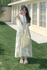 法式复古碎花无袖连衣裙女夏季新款高级感气质收腰显瘦背心长裙子，女装连衣裙，2C159