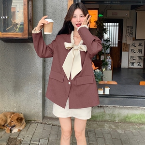 法式小香风蝴蝶结西装外套女2024秋季新款温柔风气质小个子小西服图片