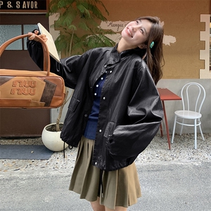 美式复古高级黑色休闲皮衣外套女2025春秋独特漂亮机车服夹克上衣图片