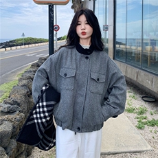 现货：冬装新款复古韩系撞色毛呢羽绒服2C135-8927P285K428，女装羽绒服，2C135