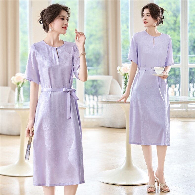 高端桑蚕丝真丝连衣裙2025夏季新款系带收腰显瘦多巴胺纯色A字裙,女装连衣裙,阿舍尔精品