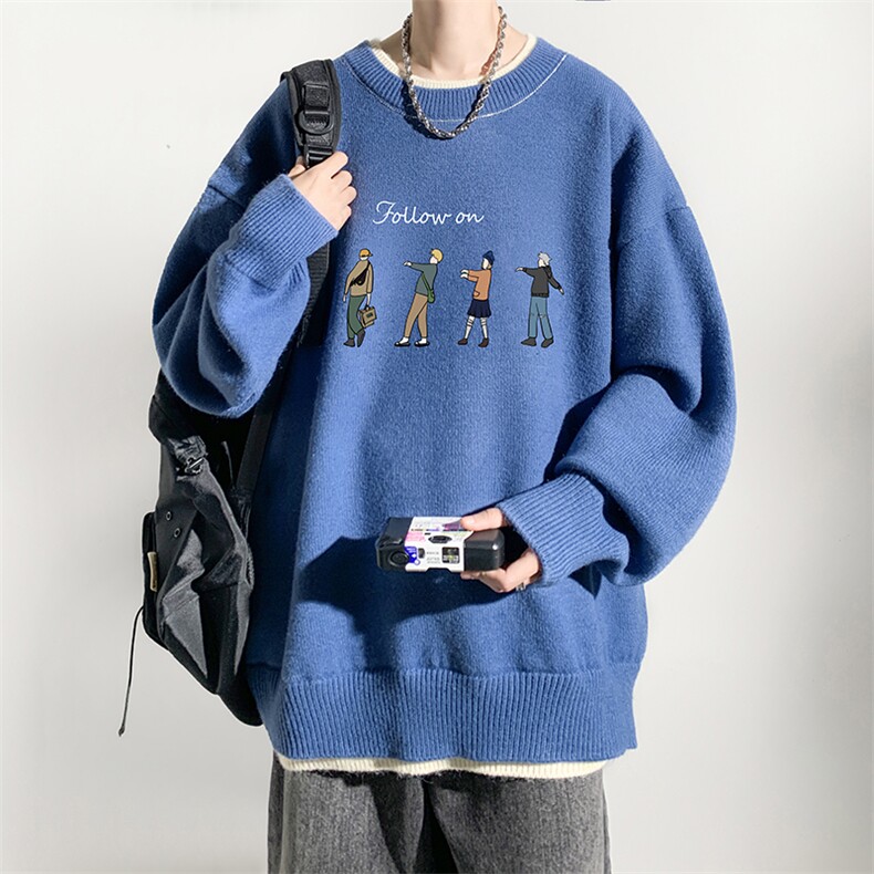 控78 假两件毛衣男大码加绒针织衫男毛线衣M80043-P55  加绒P70图片