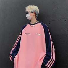 粉色拼藏青袖