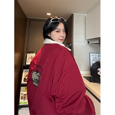 港风美式全刺绣带毛翻领酒红保暖棉服男女XZ213-MF06-P148控168，男装夹克，星座213
